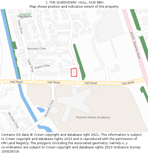 1, THE QUEENSWAY, HULL, HU6 9BH: Location map and indicative extent of plot