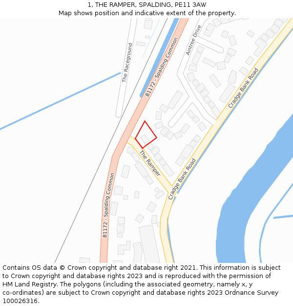 1, THE RAMPER, SPALDING, PE11 3AW: Location map and indicative extent of plot