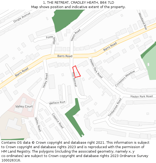 1, THE RETREAT, CRADLEY HEATH, B64 7LD: Location map and indicative extent of plot