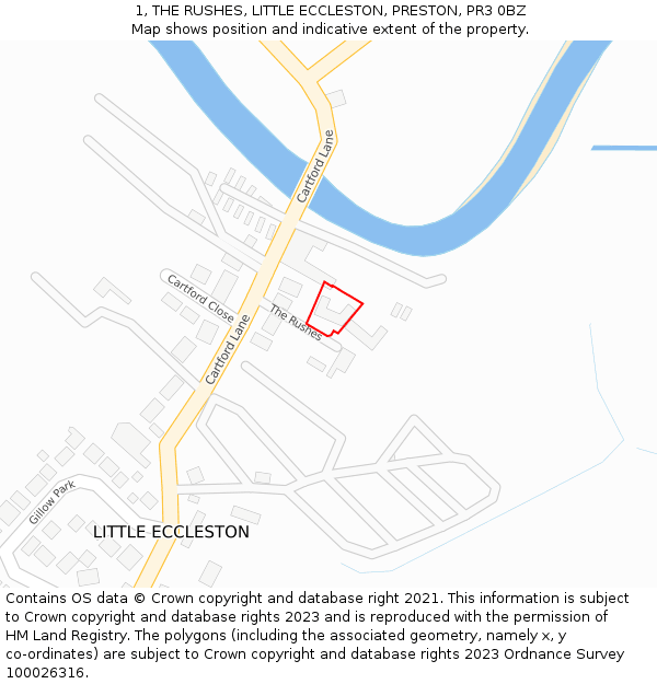 1, THE RUSHES, LITTLE ECCLESTON, PRESTON, PR3 0BZ: Location map and indicative extent of plot