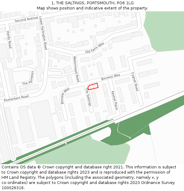 1, THE SALTINGS, PORTSMOUTH, PO6 1LG: Location map and indicative extent of plot