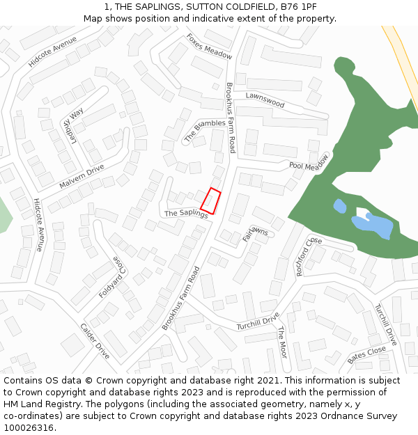 1, THE SAPLINGS, SUTTON COLDFIELD, B76 1PF: Location map and indicative extent of plot