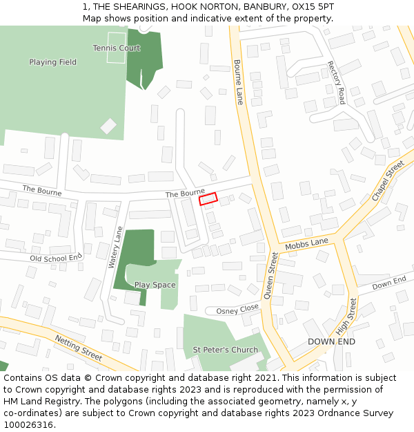 1, THE SHEARINGS, HOOK NORTON, BANBURY, OX15 5PT: Location map and indicative extent of plot