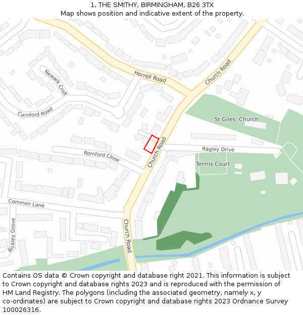 1, THE SMITHY, BIRMINGHAM, B26 3TX: Location map and indicative extent of plot