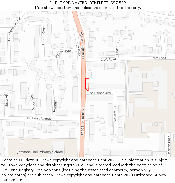 1, THE SPINNAKERS, BENFLEET, SS7 5RP: Location map and indicative extent of plot