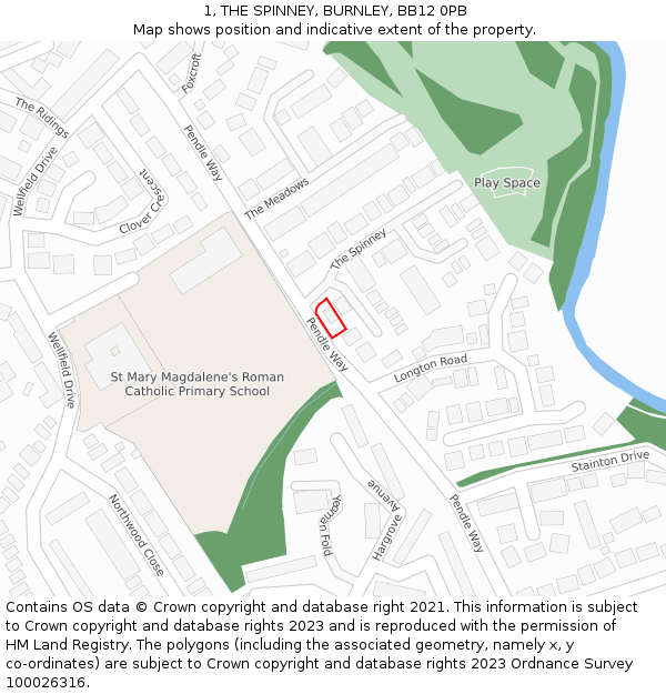 1, THE SPINNEY, BURNLEY, BB12 0PB: Location map and indicative extent of plot