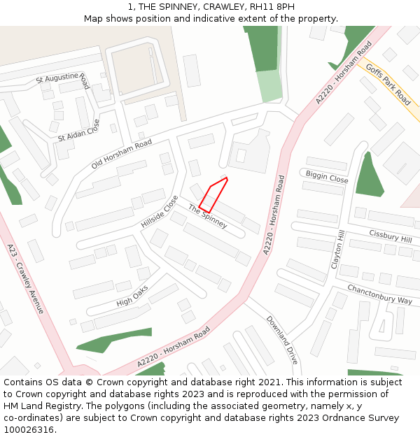 1, THE SPINNEY, CRAWLEY, RH11 8PH: Location map and indicative extent of plot