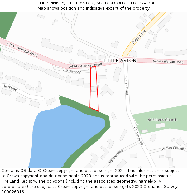 1, THE SPINNEY, LITTLE ASTON, SUTTON COLDFIELD, B74 3BL: Location map and indicative extent of plot