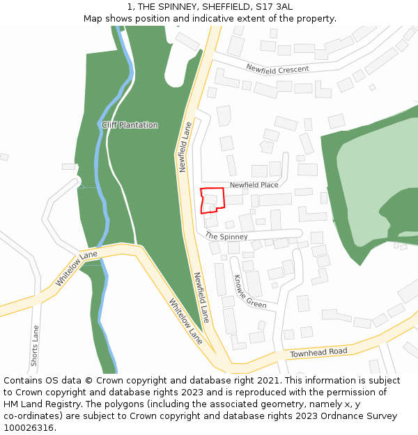 1, THE SPINNEY, SHEFFIELD, S17 3AL: Location map and indicative extent of plot