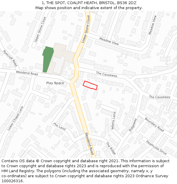 1, THE SPOT, COALPIT HEATH, BRISTOL, BS36 2DZ: Location map and indicative extent of plot