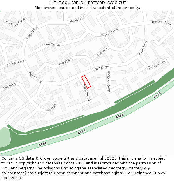 1, THE SQUIRRELS, HERTFORD, SG13 7UT: Location map and indicative extent of plot