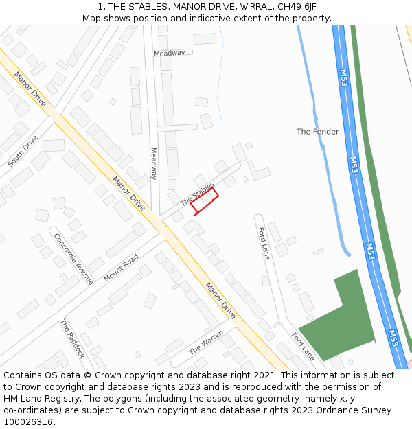 1, THE STABLES, MANOR DRIVE, WIRRAL, CH49 6JF: Location map and indicative extent of plot