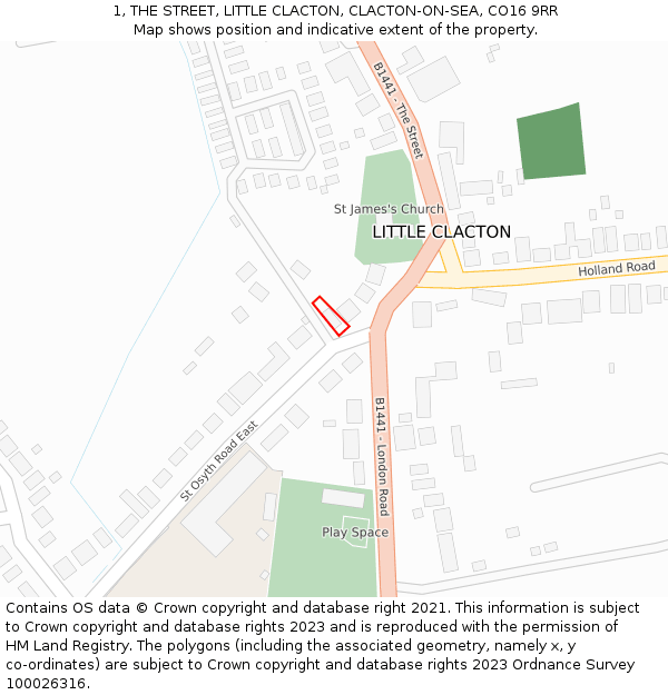 1, THE STREET, LITTLE CLACTON, CLACTON-ON-SEA, CO16 9RR: Location map and indicative extent of plot