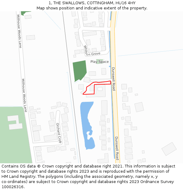 1, THE SWALLOWS, COTTINGHAM, HU16 4HY: Location map and indicative extent of plot