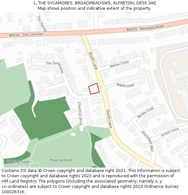 1, THE SYCAMORES, BROADMEADOWS, ALFRETON, DE55 3AE: Location map and indicative extent of plot