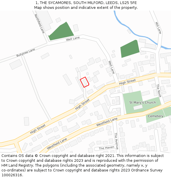 1, THE SYCAMORES, SOUTH MILFORD, LEEDS, LS25 5FE: Location map and indicative extent of plot