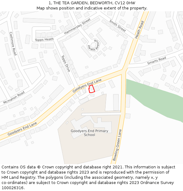 1, THE TEA GARDEN, BEDWORTH, CV12 0HW: Location map and indicative extent of plot