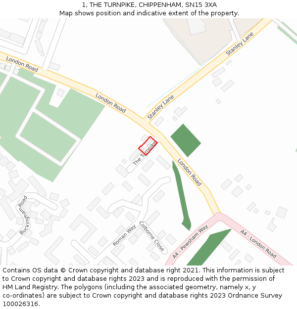 1, THE TURNPIKE, CHIPPENHAM, SN15 3XA: Location map and indicative extent of plot