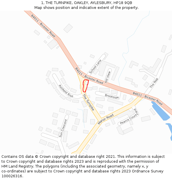 1, THE TURNPIKE, OAKLEY, AYLESBURY, HP18 9QB: Location map and indicative extent of plot