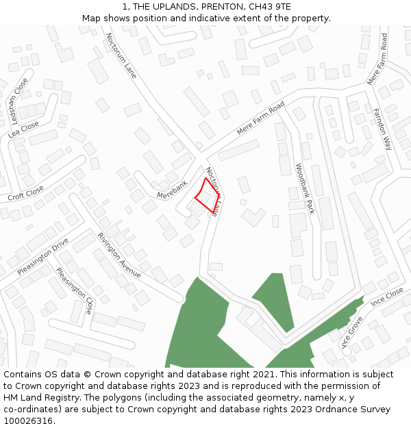 1, THE UPLANDS, PRENTON, CH43 9TE: Location map and indicative extent of plot