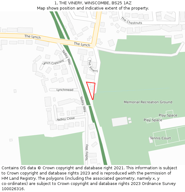 1, THE VINERY, WINSCOMBE, BS25 1AZ: Location map and indicative extent of plot