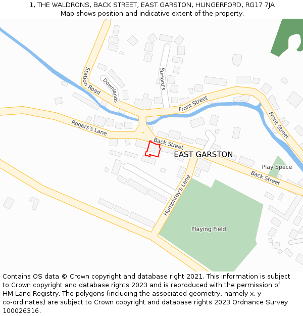 1, THE WALDRONS, BACK STREET, EAST GARSTON, HUNGERFORD, RG17 7JA: Location map and indicative extent of plot