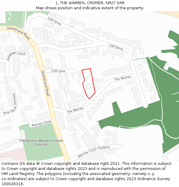 1, THE WARREN, CROMER, NR27 0AR: Location map and indicative extent of plot