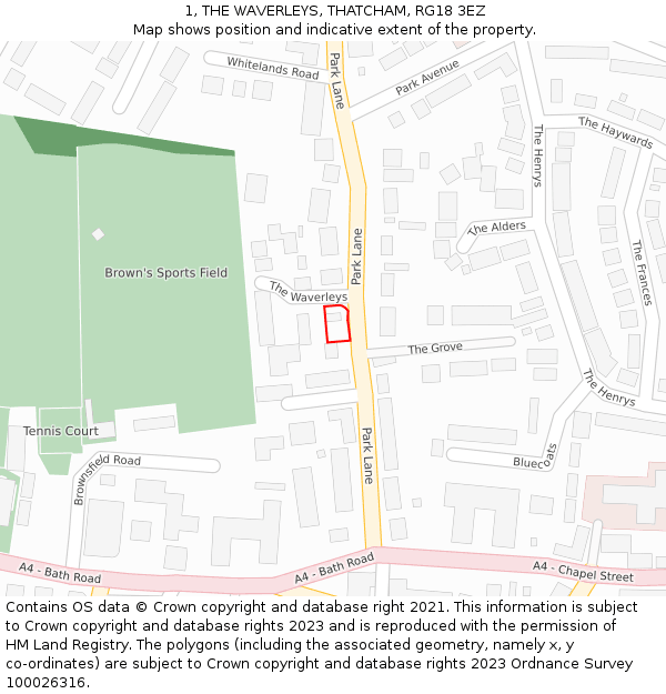 1, THE WAVERLEYS, THATCHAM, RG18 3EZ: Location map and indicative extent of plot