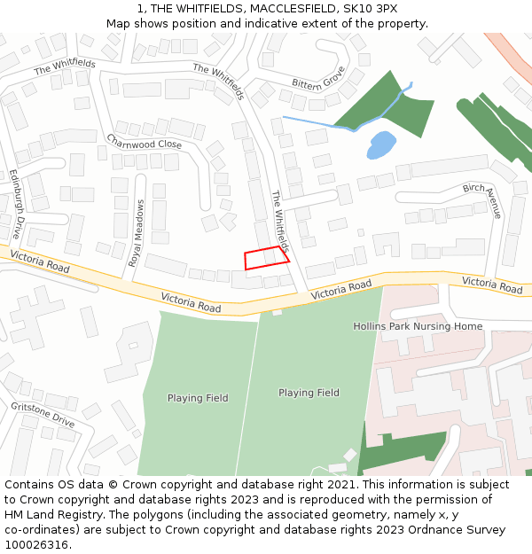 1, THE WHITFIELDS, MACCLESFIELD, SK10 3PX: Location map and indicative extent of plot