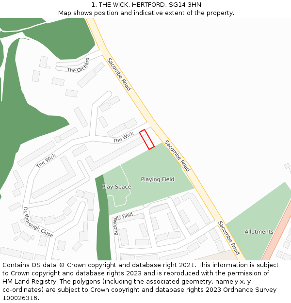 1, THE WICK, HERTFORD, SG14 3HN: Location map and indicative extent of plot