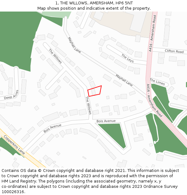 1, THE WILLOWS, AMERSHAM, HP6 5NT: Location map and indicative extent of plot