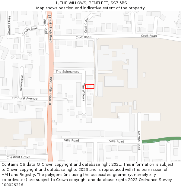 1, THE WILLOWS, BENFLEET, SS7 5RS: Location map and indicative extent of plot