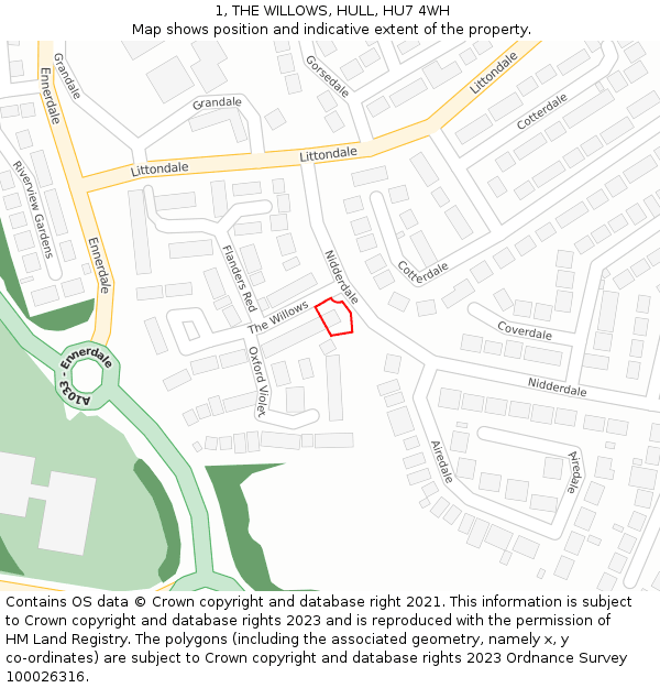 1, THE WILLOWS, HULL, HU7 4WH: Location map and indicative extent of plot