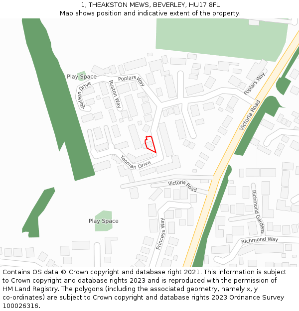1, THEAKSTON MEWS, BEVERLEY, HU17 8FL: Location map and indicative extent of plot