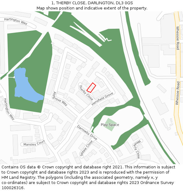 1, THERBY CLOSE, DARLINGTON, DL3 0GS: Location map and indicative extent of plot