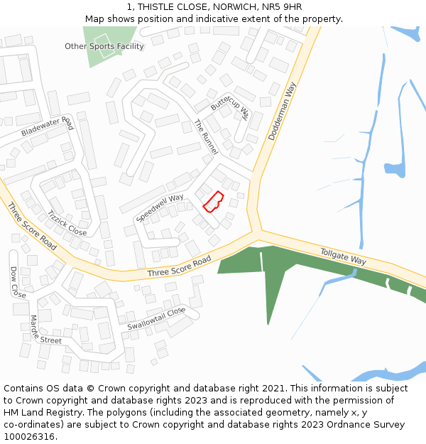 1, THISTLE CLOSE, NORWICH, NR5 9HR: Location map and indicative extent of plot