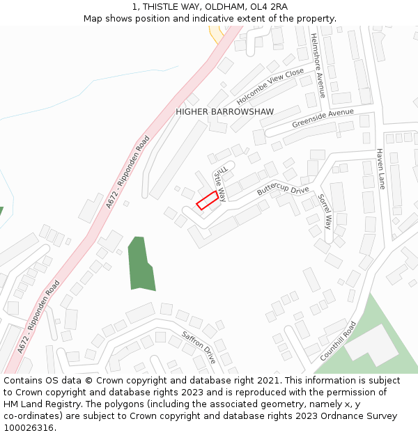 1, THISTLE WAY, OLDHAM, OL4 2RA: Location map and indicative extent of plot