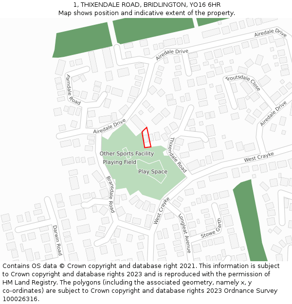 1, THIXENDALE ROAD, BRIDLINGTON, YO16 6HR: Location map and indicative extent of plot