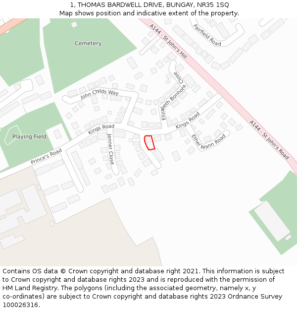 1, THOMAS BARDWELL DRIVE, BUNGAY, NR35 1SQ: Location map and indicative extent of plot