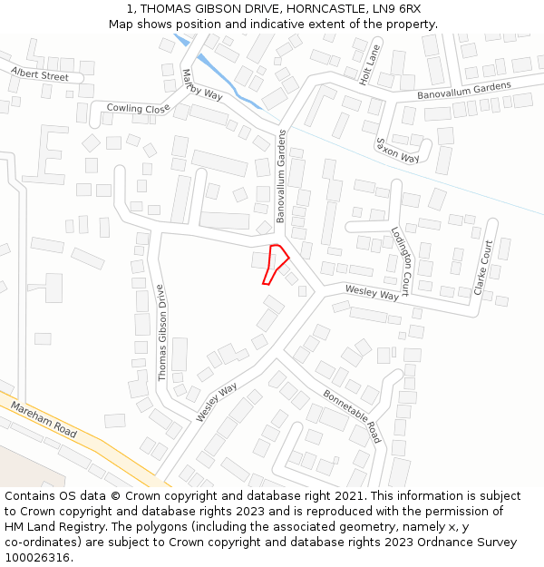 1, THOMAS GIBSON DRIVE, HORNCASTLE, LN9 6RX: Location map and indicative extent of plot