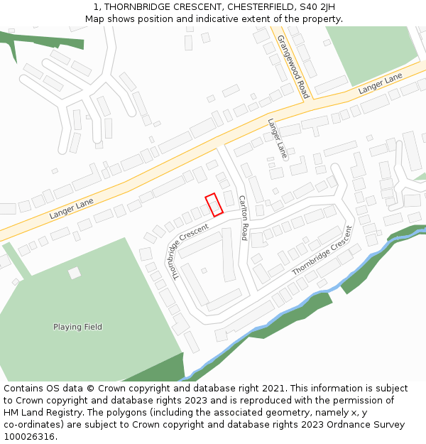 1, THORNBRIDGE CRESCENT, CHESTERFIELD, S40 2JH: Location map and indicative extent of plot