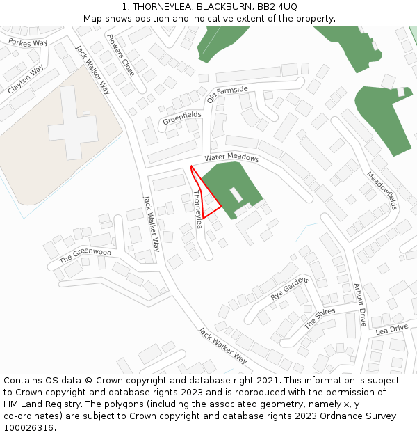 1, THORNEYLEA, BLACKBURN, BB2 4UQ: Location map and indicative extent of plot