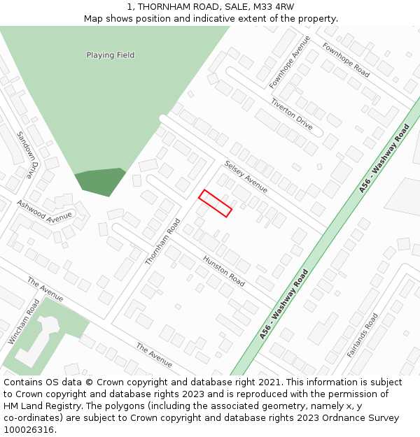 1, THORNHAM ROAD, SALE, M33 4RW: Location map and indicative extent of plot