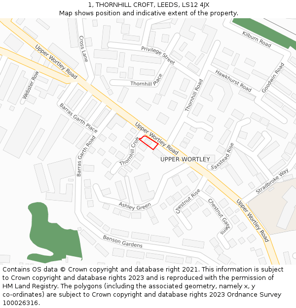 1, THORNHILL CROFT, LEEDS, LS12 4JX: Location map and indicative extent of plot