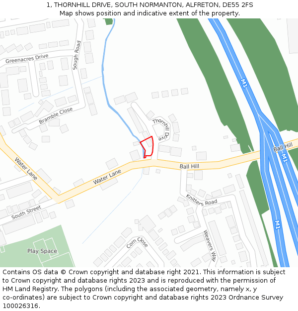 1, THORNHILL DRIVE, SOUTH NORMANTON, ALFRETON, DE55 2FS: Location map and indicative extent of plot