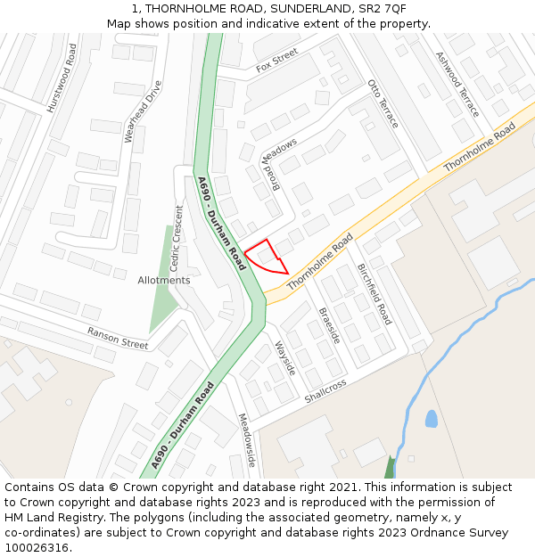 1, THORNHOLME ROAD, SUNDERLAND, SR2 7QF: Location map and indicative extent of plot