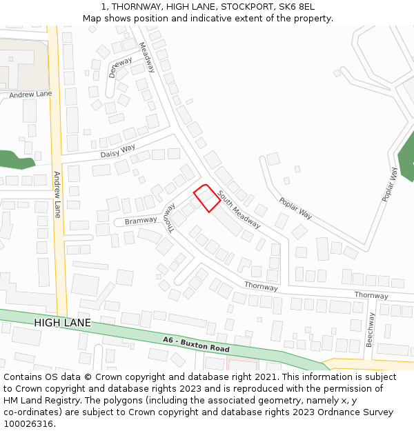 1, THORNWAY, HIGH LANE, STOCKPORT, SK6 8EL: Location map and indicative extent of plot