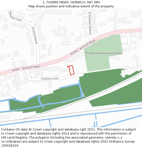 1, THORPE MEWS, NORWICH, NR7 0RH: Location map and indicative extent of plot