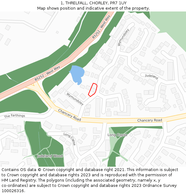 1, THRELFALL, CHORLEY, PR7 1UY: Location map and indicative extent of plot