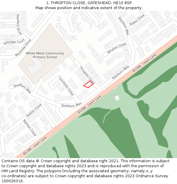 1, THROPTON CLOSE, GATESHEAD, NE10 8SP: Location map and indicative extent of plot